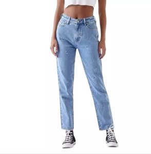 PacSun Size 26 Over the Moon Mom Jeans Embroidered Moons Celestial 100% Cotton
